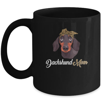 Cute Dachshund Mom Leopard Dog Mom Mothers Day Mug-Coffee Mug-Mug-Black