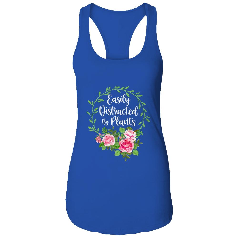 Cute Easily Distracted By Plants Gardening-T-Shirt & Tank Top-Women's Ideal Racerback Tank-Royal