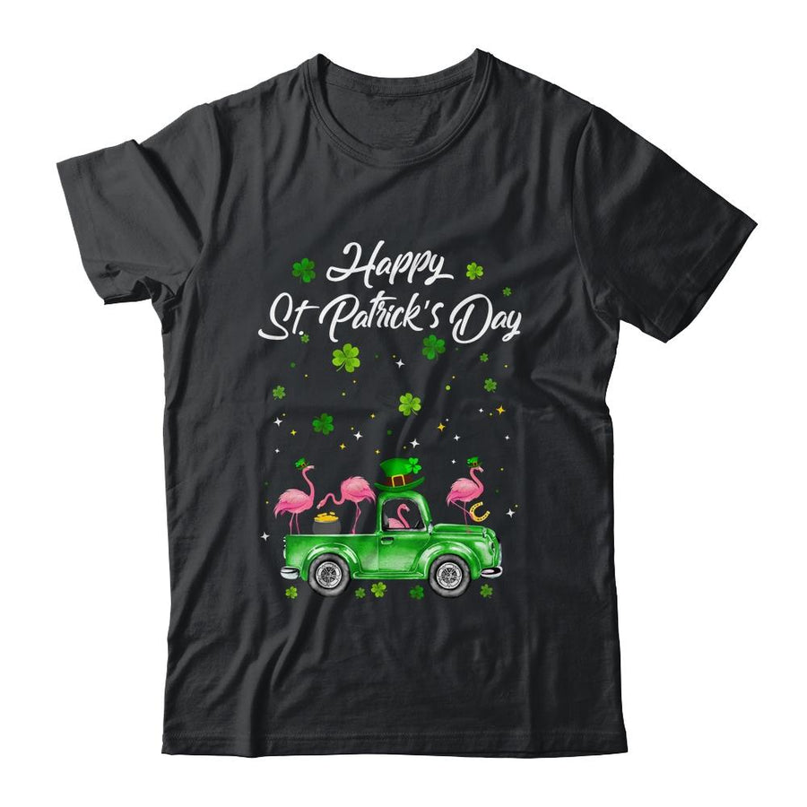 Cute Flamingo Truck Shamrock Green St Patrick Day Lover-T-Shirt & Hoodie-Classic T-Shirt-Black