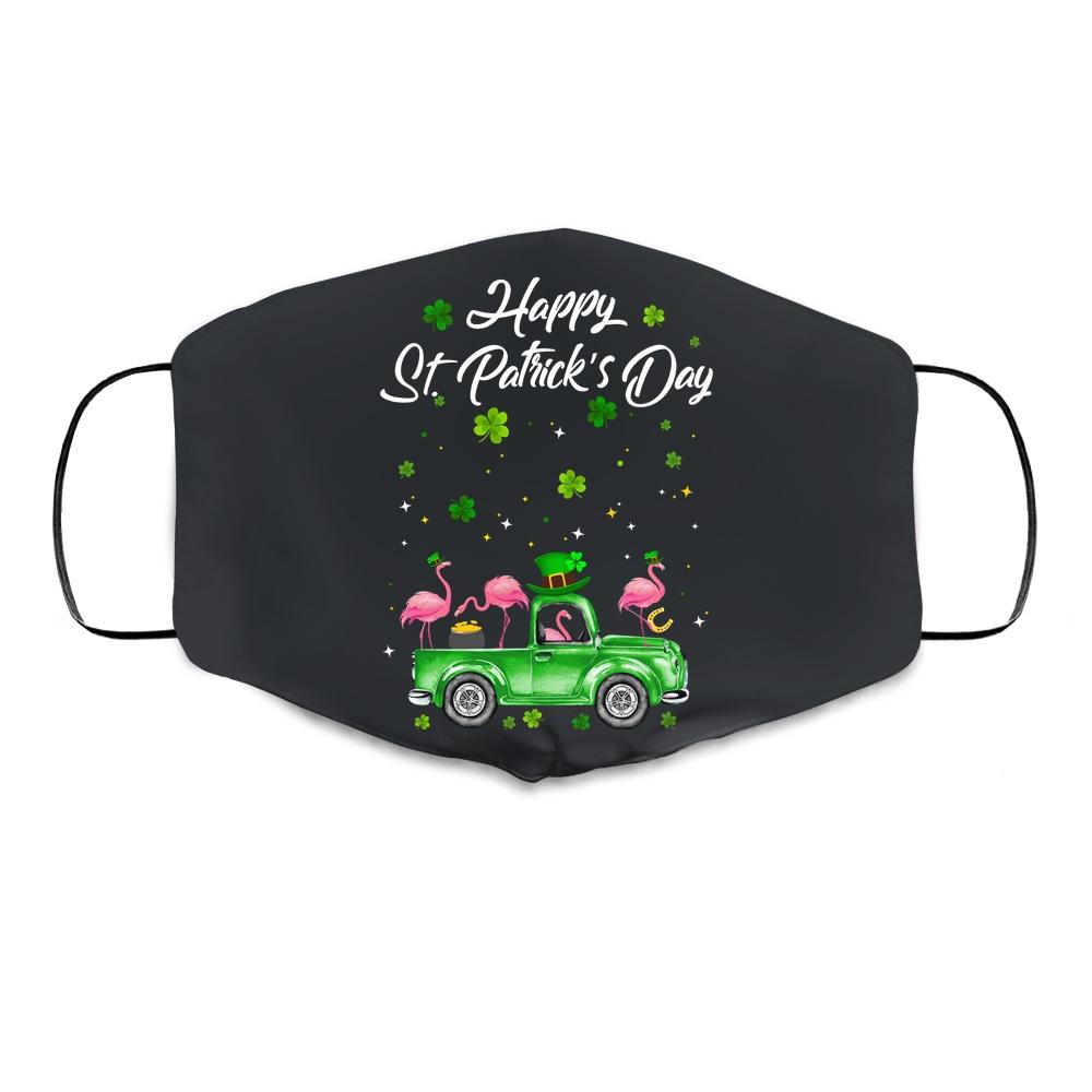 Cute Flamingo Truck Shamrock Green St Patrick Day Lover Cloth Face Mask