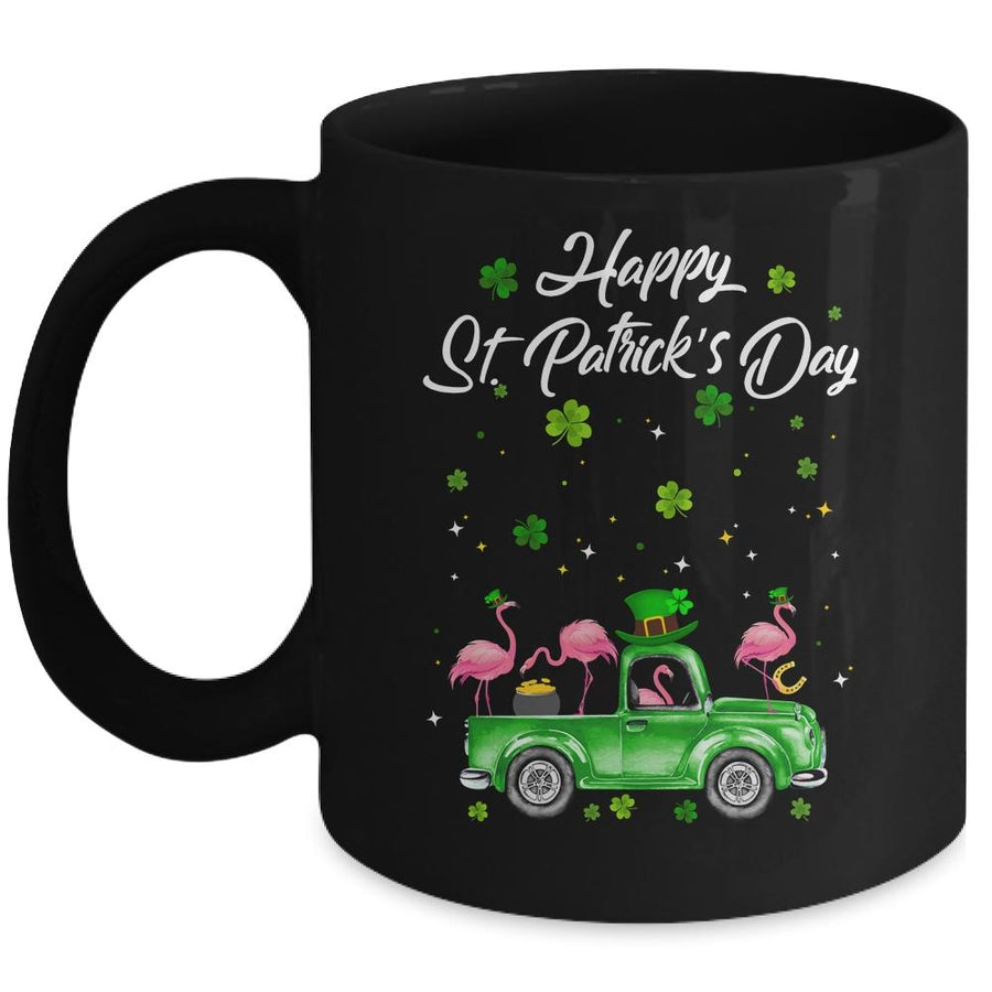 Cute Flamingo Truck Shamrock Green St Patrick Day Lover Mug-Coffee Mug-Mug-Black