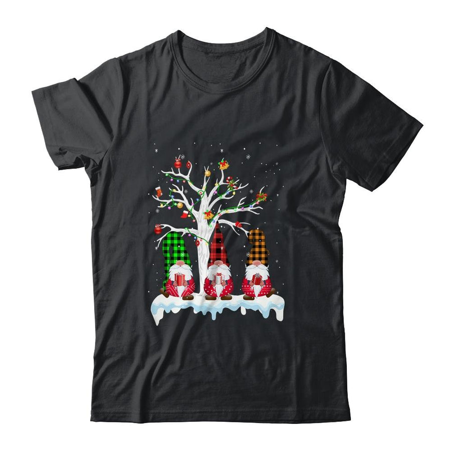 Cute Gnome Buffalo Plaid Christmas Tree Light Ugly Santa Hat-T-Shirt & Sweatshirt-Classic T-Shirt-Black
