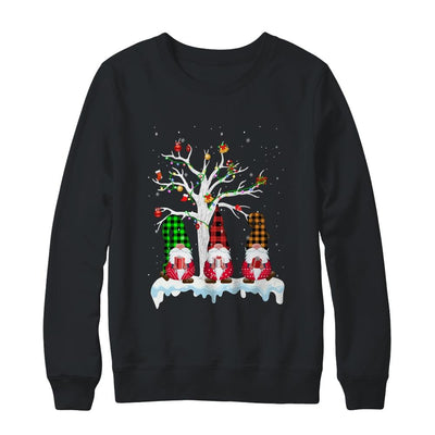 Cute Gnome Buffalo Plaid Christmas Tree Light Ugly Santa Hat-T-Shirt & Sweatshirt-Crewneck Sweatshirt-Black