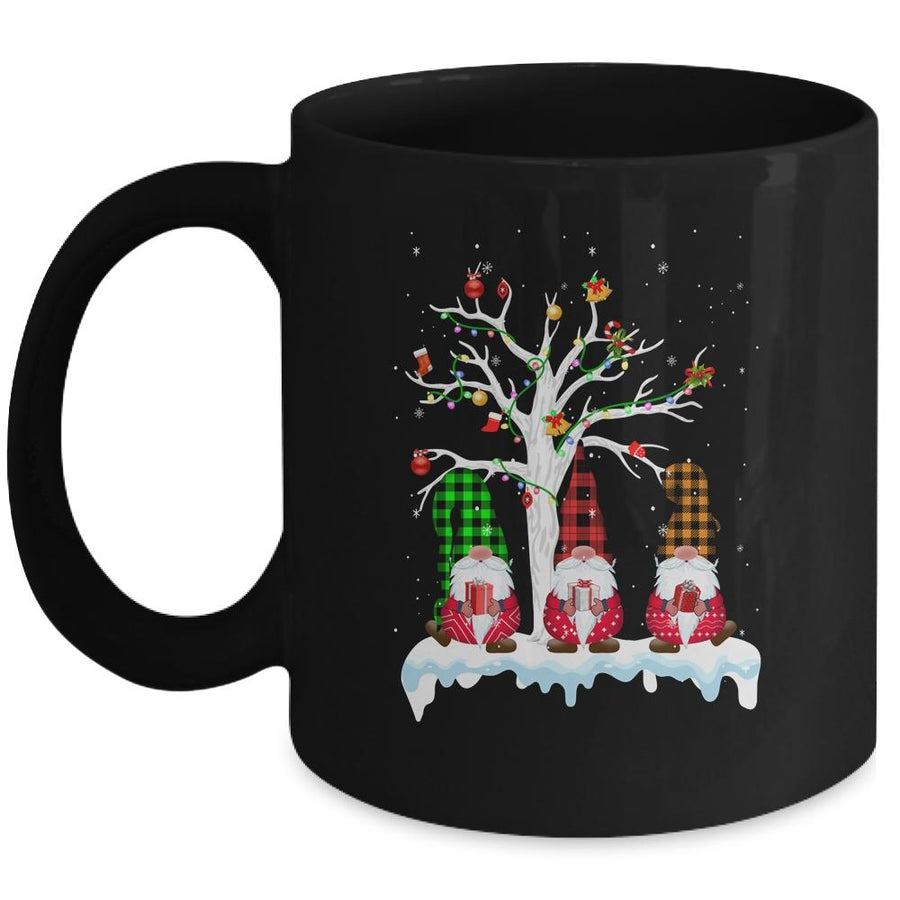 Cute Gnome Buffalo Plaid Christmas Tree Light Ugly Santa Hat Mug-Coffee Mug-Mug-Black