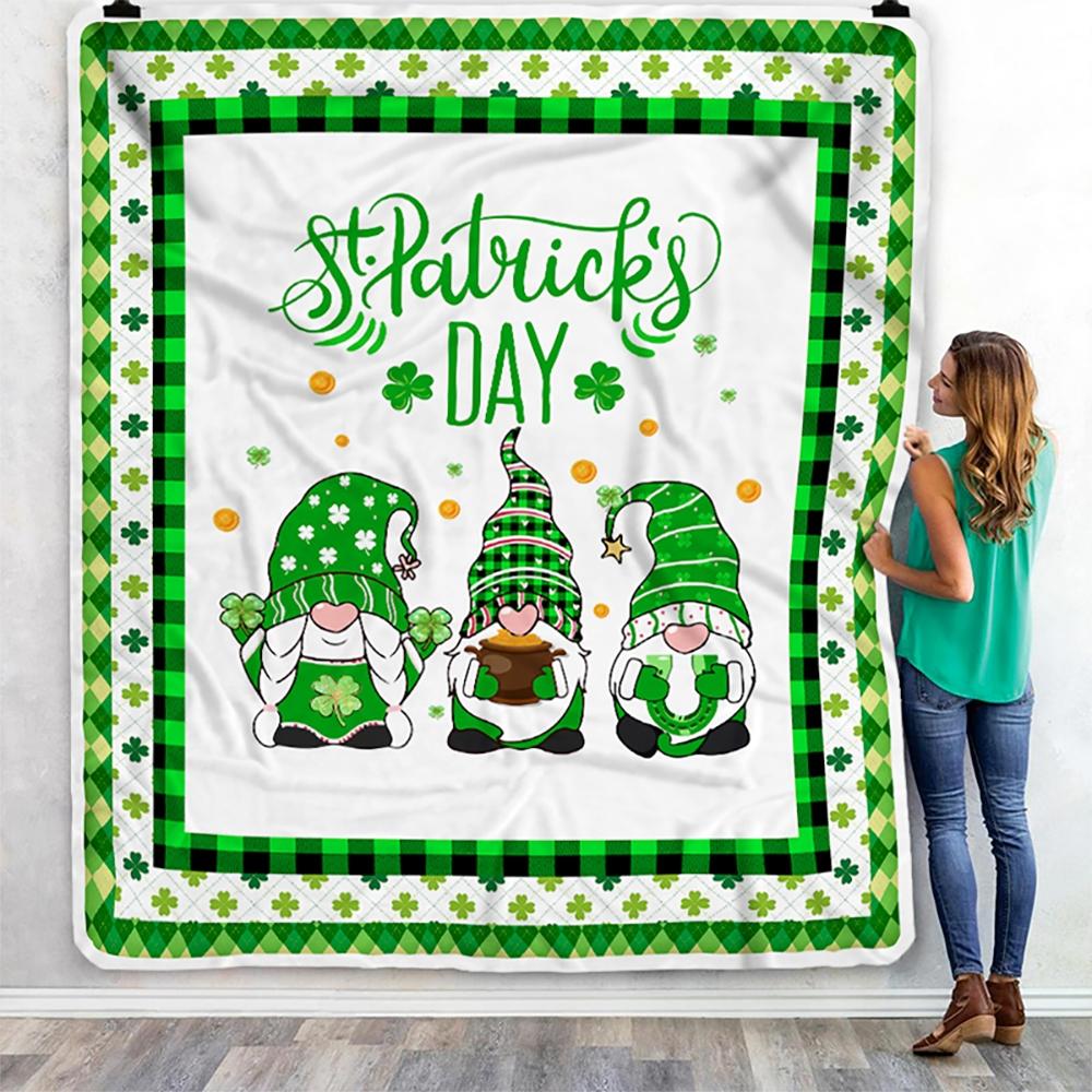 Cute Gnomes St Patrick's Fleece Blanket Fleece Blanket-Blanket-