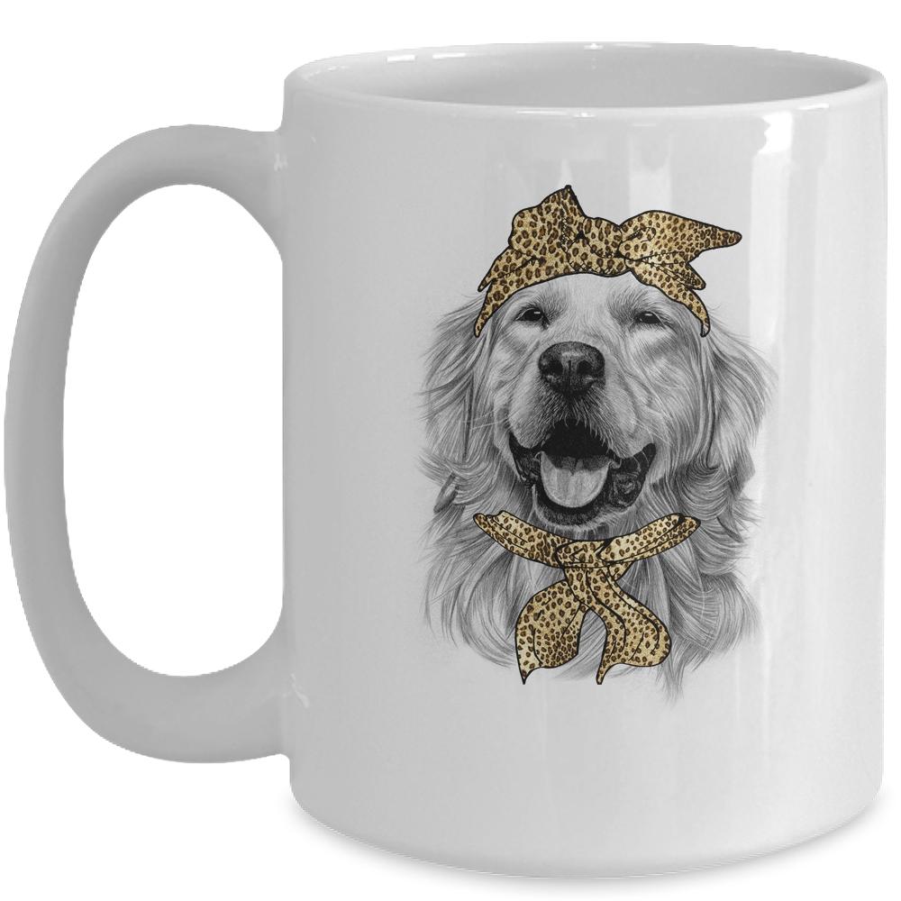 Cute Golden Retriever Mom Leopard Dog Bandana Mother Day Women Girl Mug-Coffee Mug-Mug-White