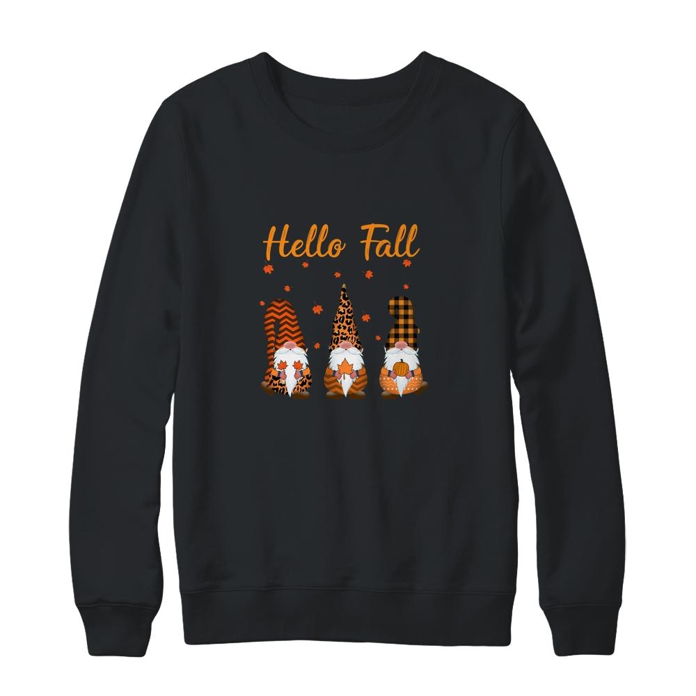 Cute Hello Fall Gnomes Autumn-T-Shirt & Sweatshirt-Crewneck Sweatshirt-Black