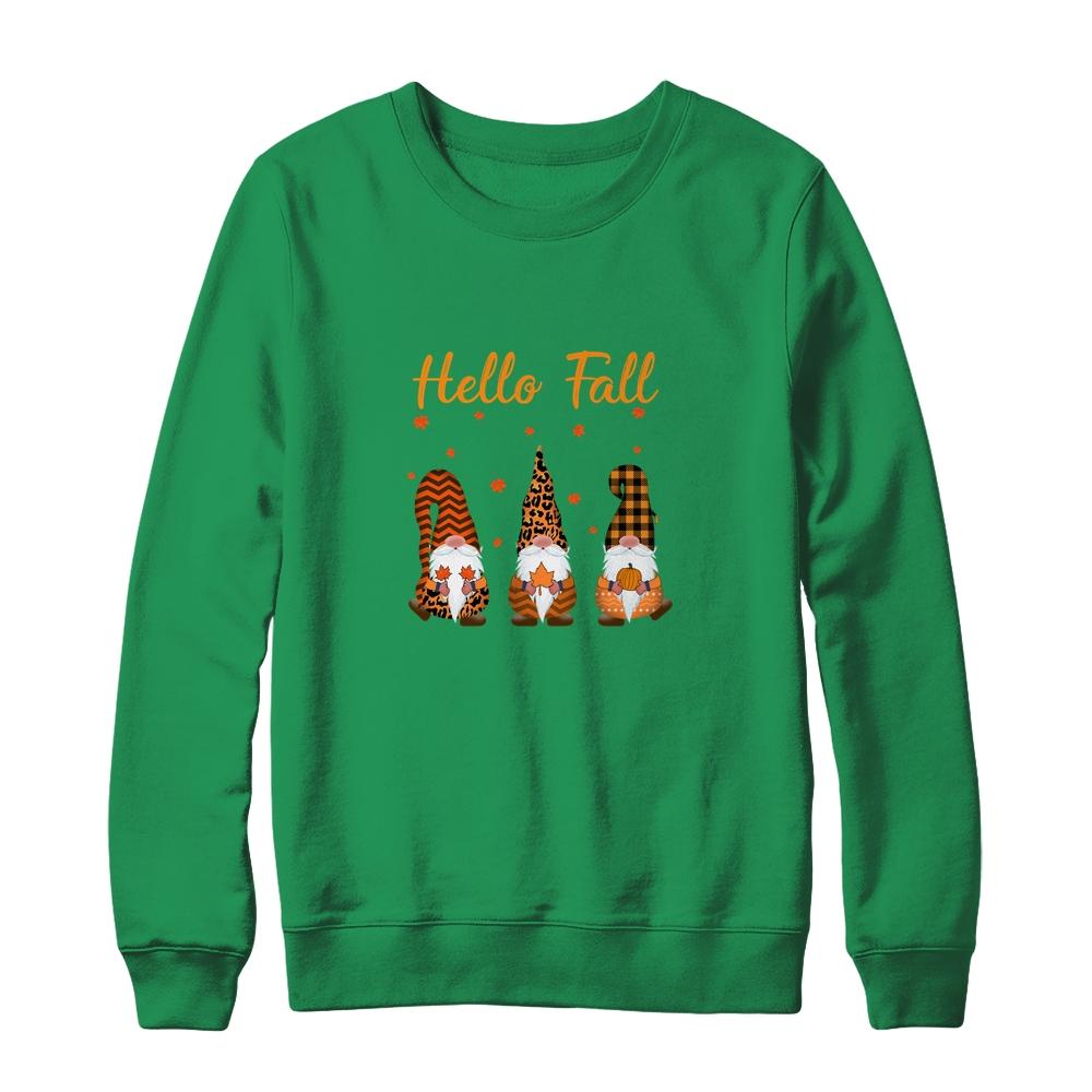Cute Hello Fall Gnomes Autumn-T-Shirt & Sweatshirt-Crewneck Sweatshirt-Irish Green