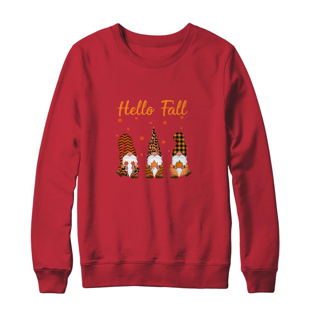 Cute Hello Fall Gnomes Autumn-T-Shirt & Sweatshirt-Crewneck Sweatshirt-Red