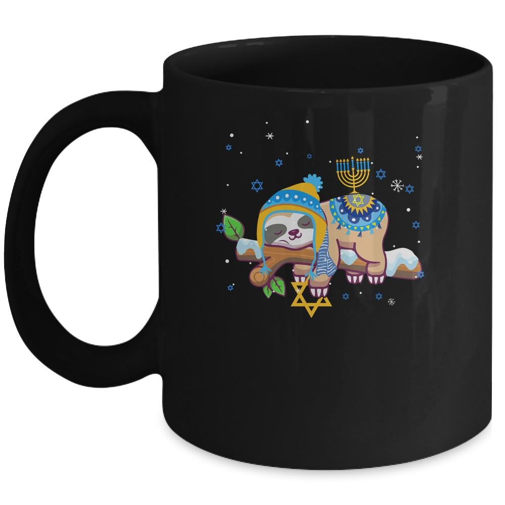 Cute Jewish Menorah Hanukkah Sloth Chanukah Gift Mug-Coffee Mug-Mug-Black