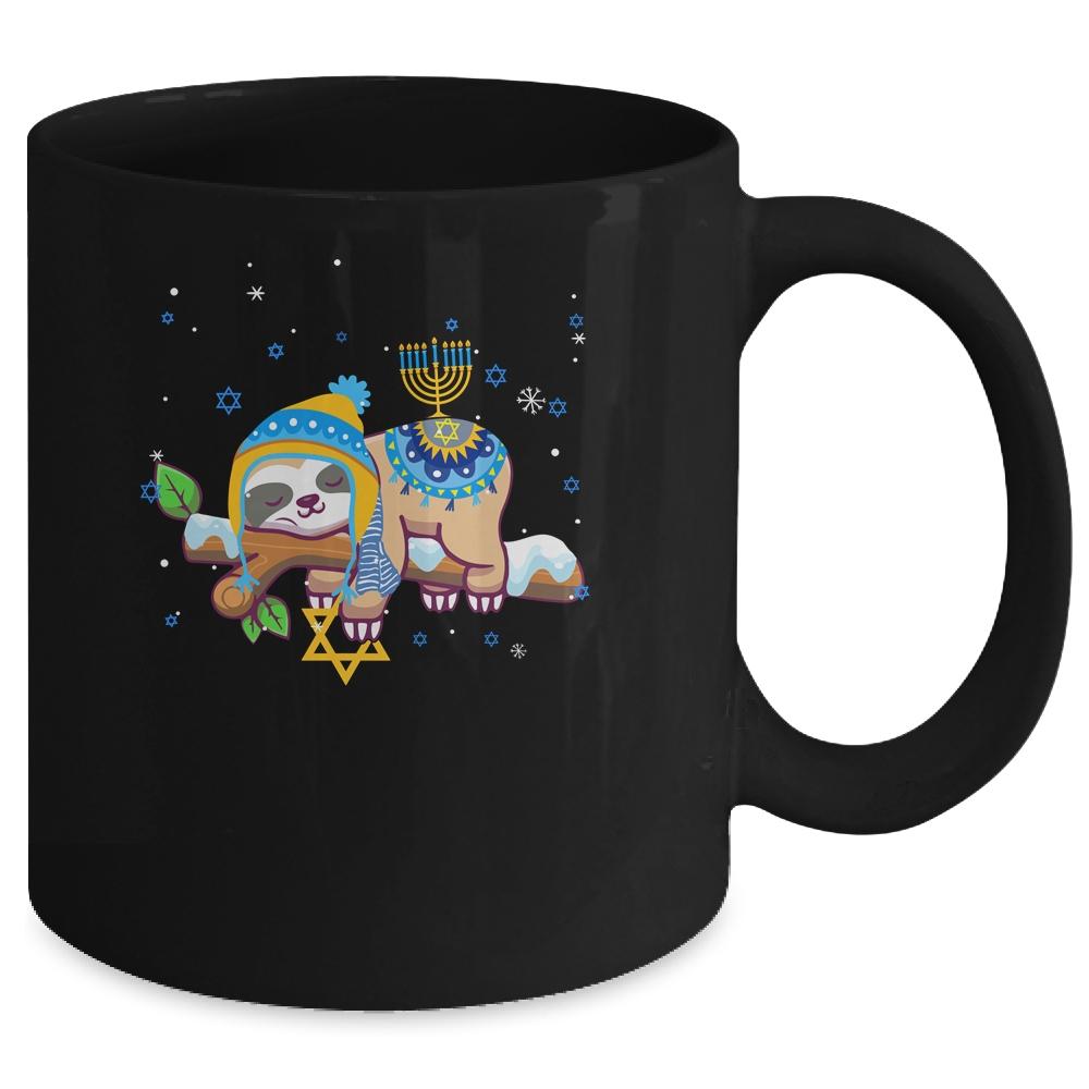 Cute Jewish Menorah Hanukkah Sloth Chanukah Gift Mug-Coffee Mug-Mug-Black