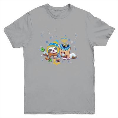 Cute Jewish Menorah Hanukkah Sloth Chanukah Gift Youth-Youth Shirt-Youth T-Shirt-Sport Grey