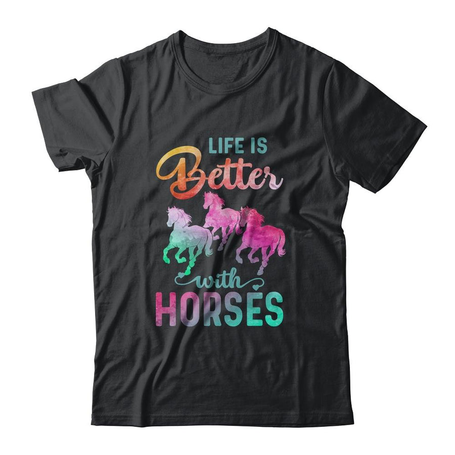 Cute Life Is Better With Horses Horseback Riding-T-Shirt & Tank Top-Classic T-Shirt-Black