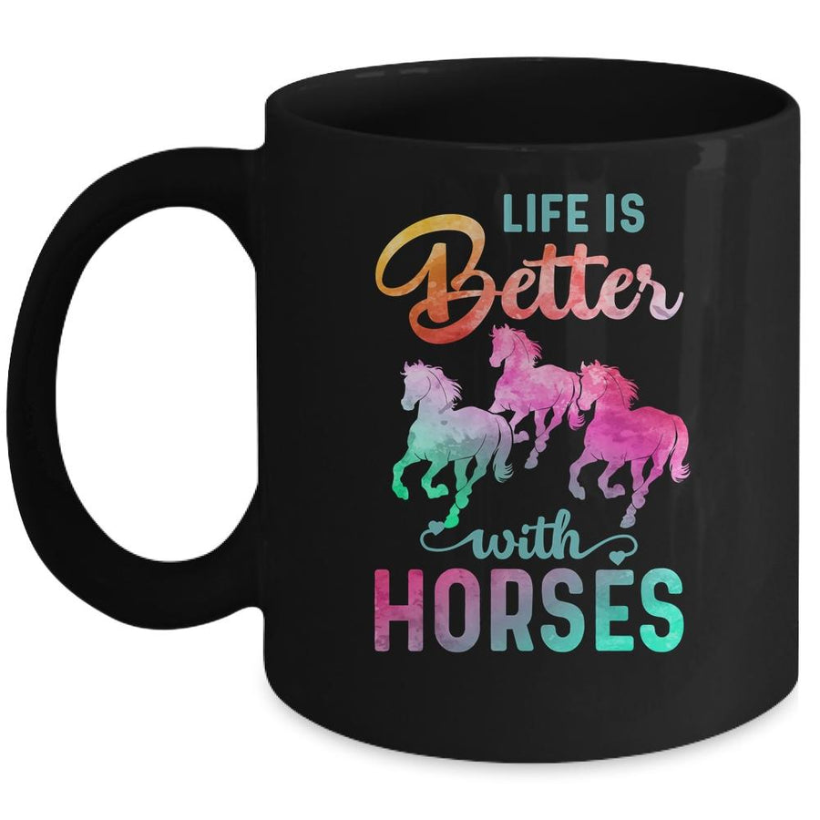 Cute Life Is Better With Horses Horseback Riding Mug-Coffee Mug-Mug-Black