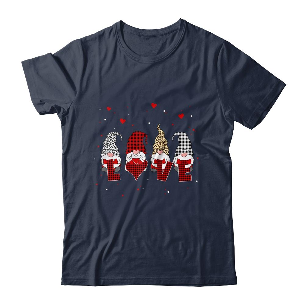 Cute Nordic Gnomes Love Hearts Leopard Plaid-T-Shirt & Tank Top-Classic T-Shirt-Navy