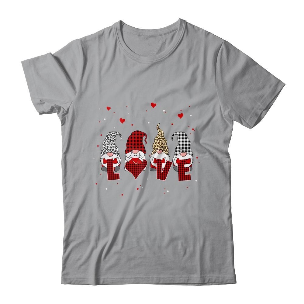Cute Nordic Gnomes Love Hearts Leopard Plaid-T-Shirt & Tank Top-Classic T-Shirt-Sport Grey