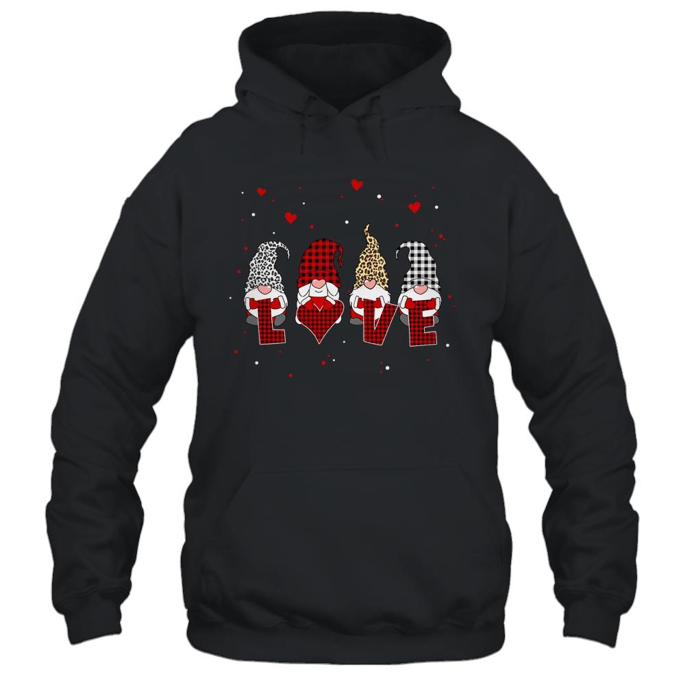 Cute Nordic Gnomes Love Hearts Leopard Plaid-T-Shirt & Tank Top-Pullover Hoodie-Black