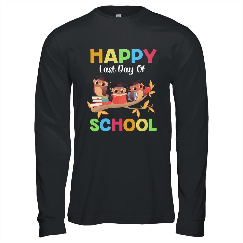 Cute Owls Happy Last Day Of School-T-Shirt & Hoodie-Long Sleeve T-Shirt-Black