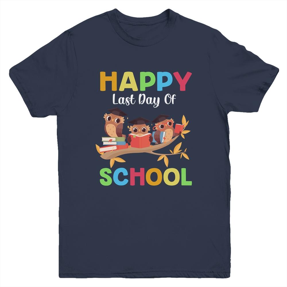 Cute Owls Happy Last Day Of School Youth-Youth Shirt-Youth T-Shirt-Navy