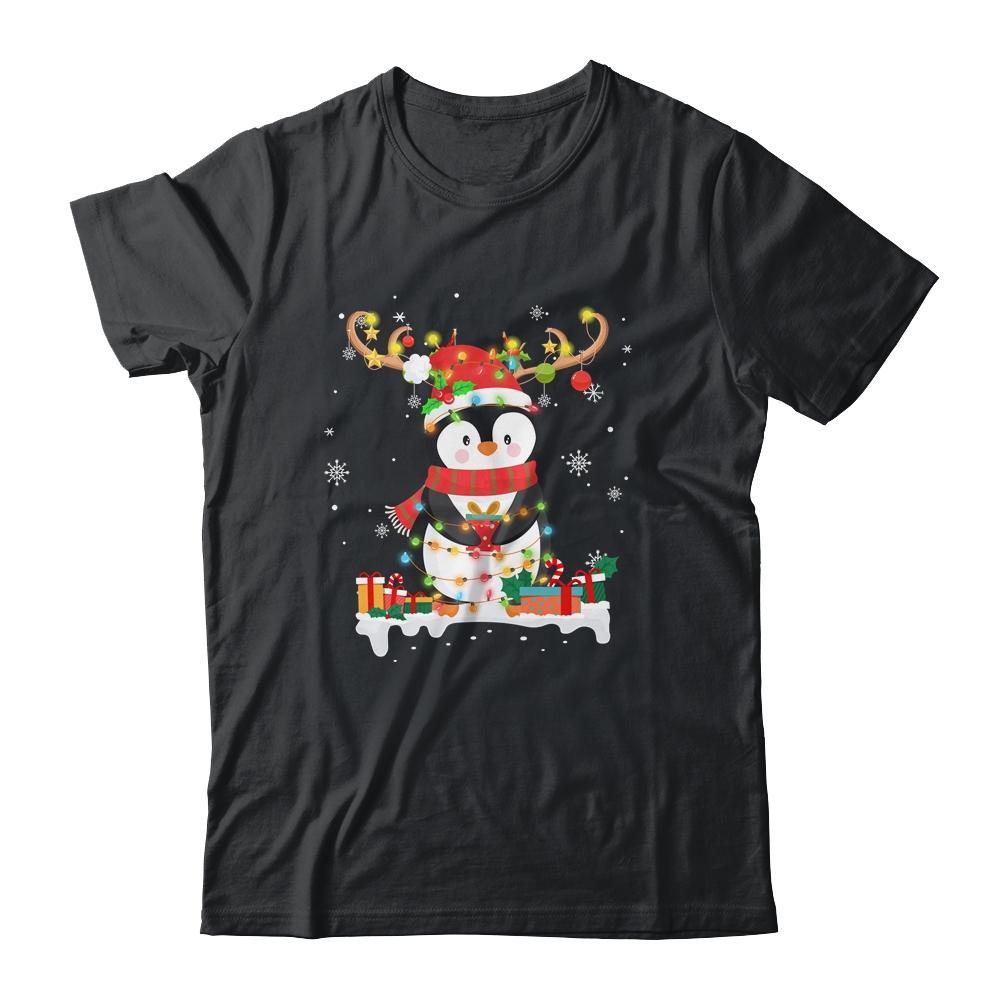 Cute Penguin Reindeer Santa Hat Xmas Christmas Penguin Lover-T-Shirt & Sweatshirt-Classic T-Shirt-Black