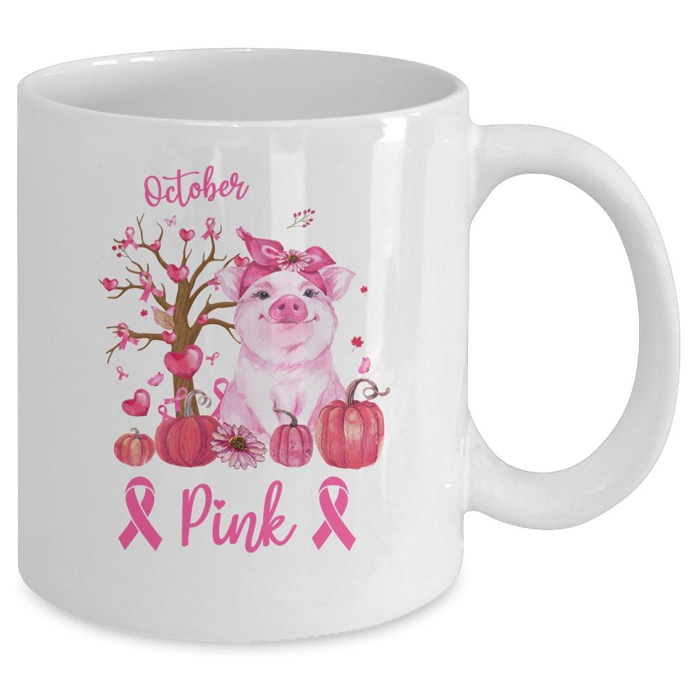 Cute Pig In October We Wear Pink Breast Cancer Awareness Mug-Coffee Mug-Mug-White