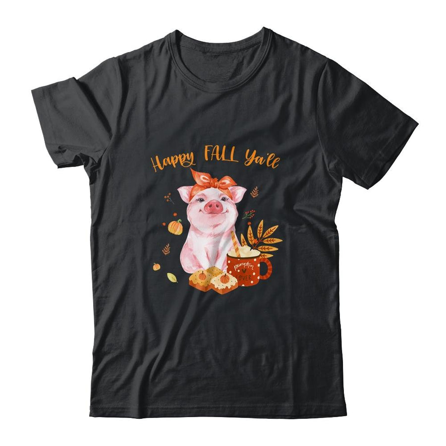 Cute Pig Pumpkin Spice Latte Happy Fall Ya'll-T-Shirt & Tank Top-Classic T-Shirt-Black