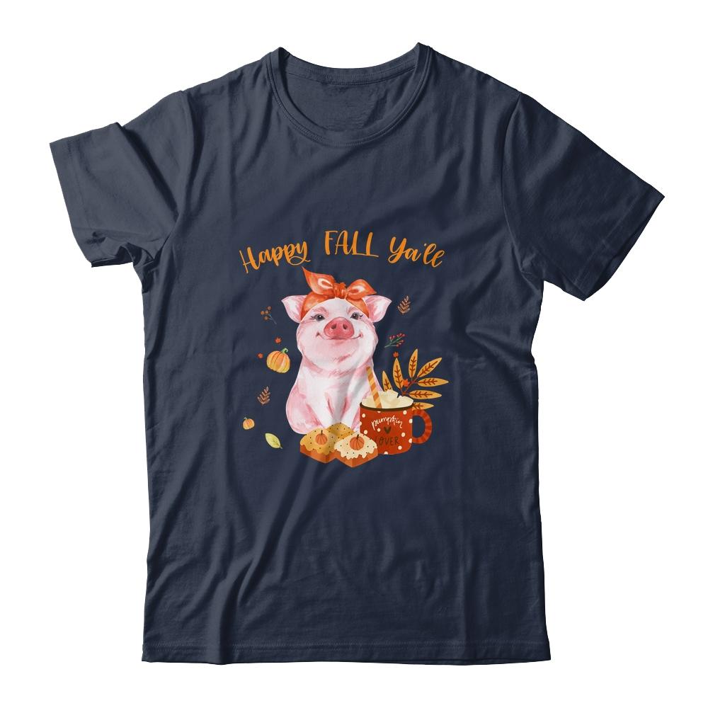 Cute Pig Pumpkin Spice Latte Happy Fall Ya'll-T-Shirt & Tank Top-Classic T-Shirt-Navy