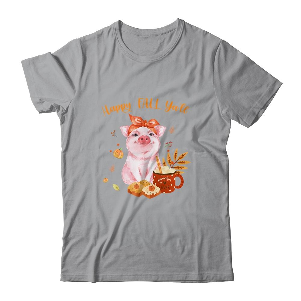 Cute Pig Pumpkin Spice Latte Happy Fall Ya'll-T-Shirt & Tank Top-Classic T-Shirt-Sport Grey