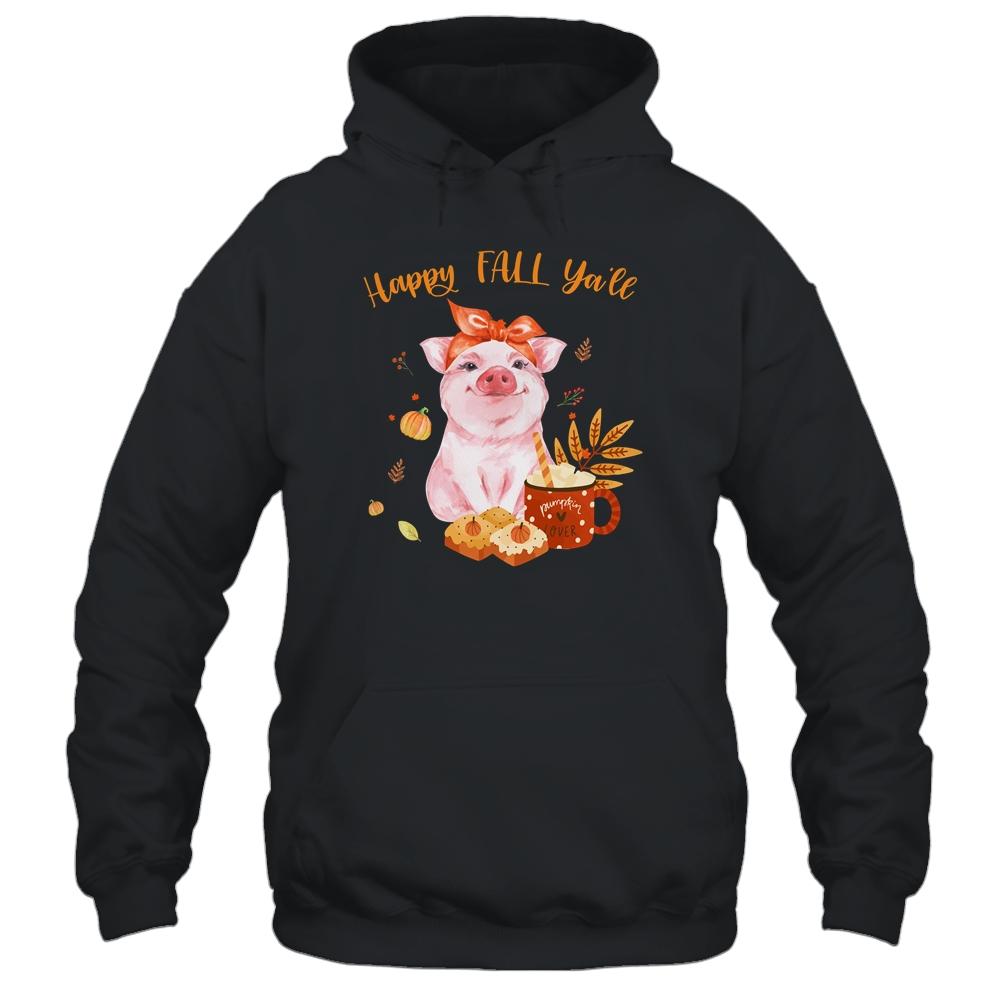 Cute Pig Pumpkin Spice Latte Happy Fall Ya'll-T-Shirt & Tank Top-Pullover Hoodie-Black