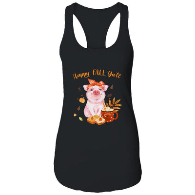 Cute Pig Pumpkin Spice Latte Happy Fall Ya'll-T-Shirt & Tank Top-Women's Ideal Racerback Tank-Black