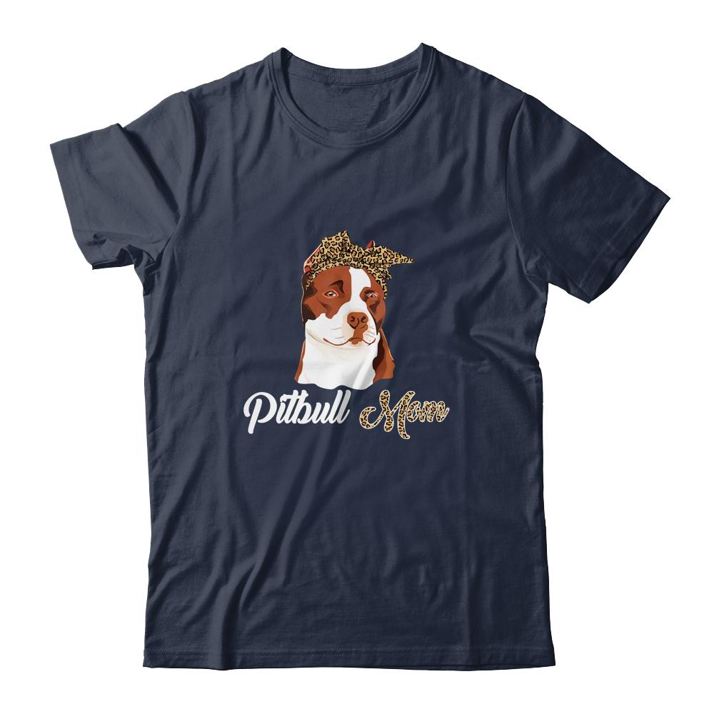 Cute Pitbull Mom Leopard Dog Mom Mothers Day-T-Shirt & Tank Top-Classic T-Shirt-Navy