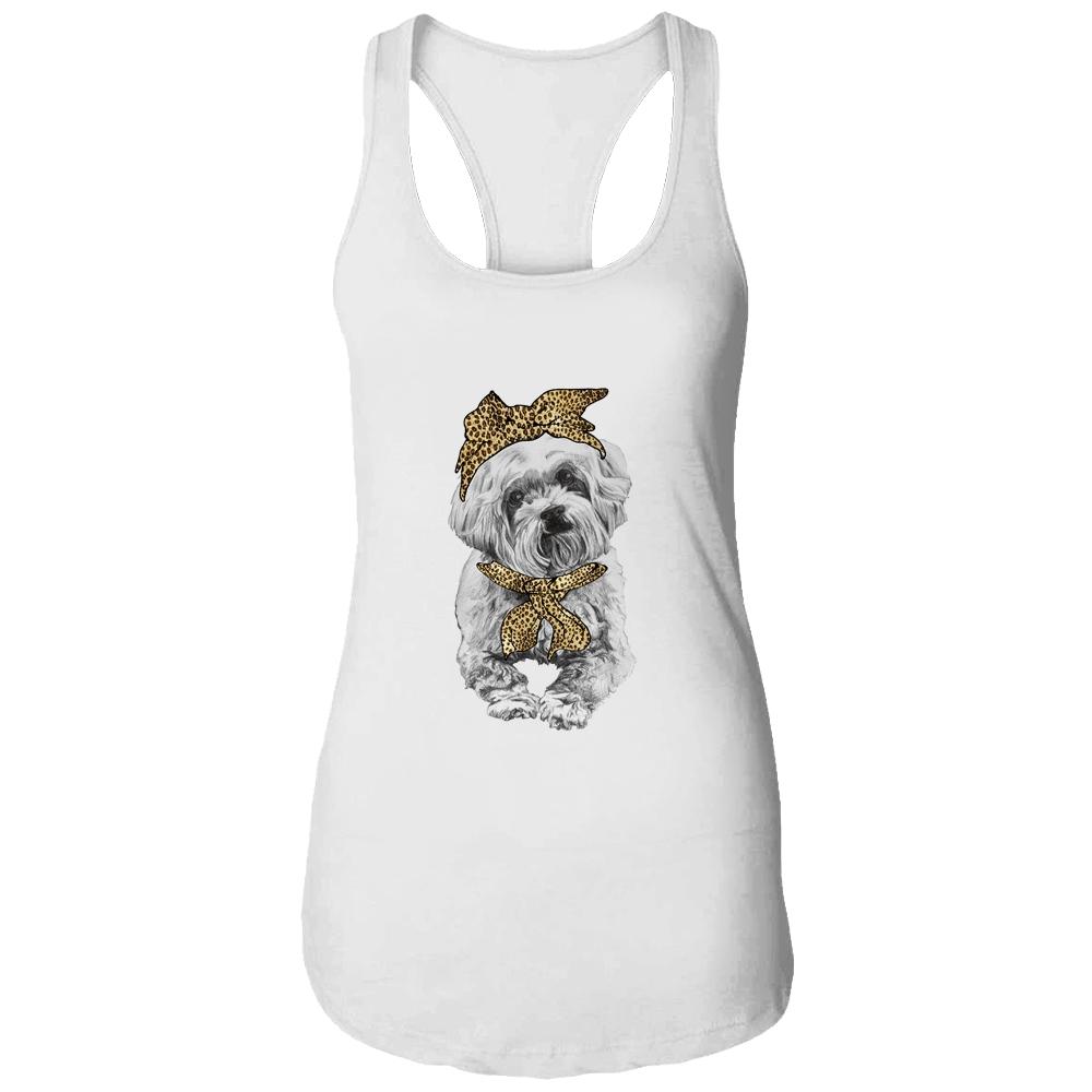 Cute Poodle Mom Leopard Dog Bandana Mother Day Women Girl-T-Shirt & Tank Top-Women's Ideal Racerback Tank-White