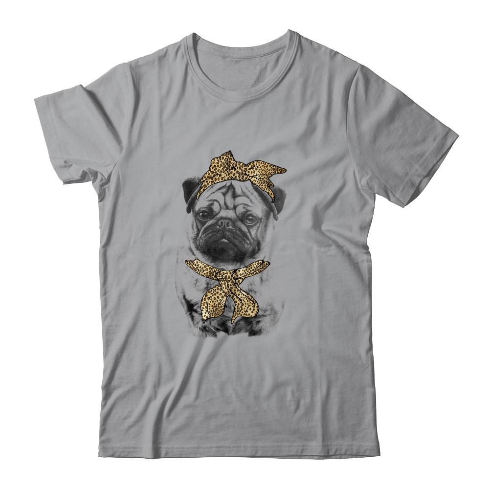 Cute Pug Mom Leopard Dog Bandana Mother Day Women Girl-T-Shirt & Tank Top-Classic T-Shirt-Sport Grey