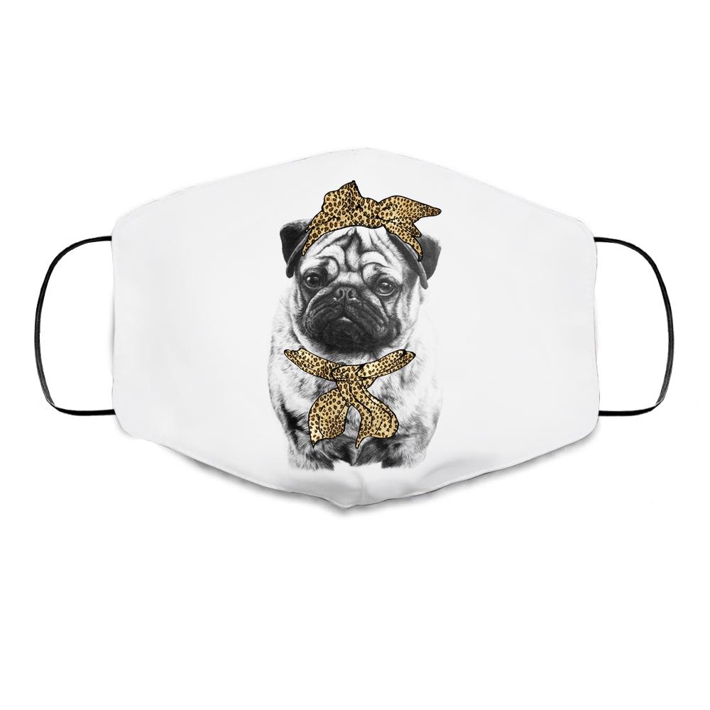 Cute Pug Mom Leopard Dog Bandana Mother Day Women Girl Cloth Face Mask-Cloth Face Mask-Cloth Face Mask-White