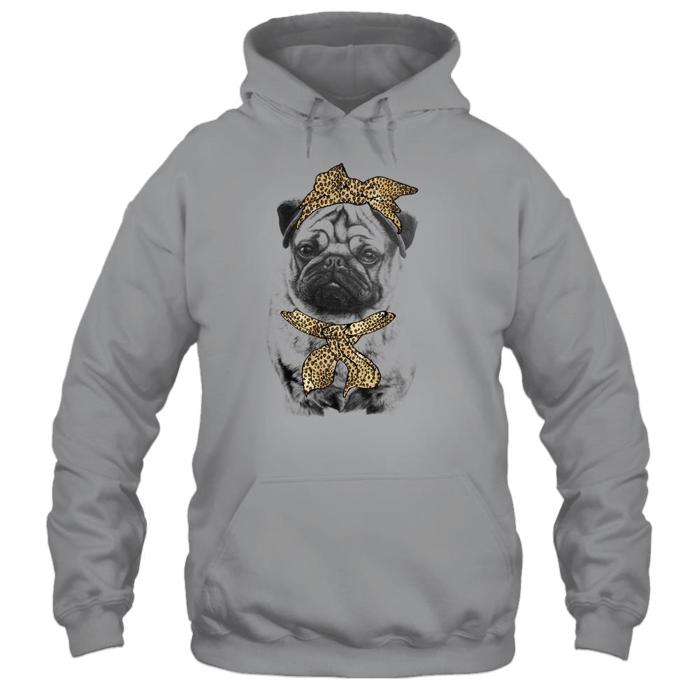 Cute Pug Mom Leopard Dog Bandana Mother Day Women Girl-T-Shirt & Tank Top-Pullover Hoodie-Sport Grey