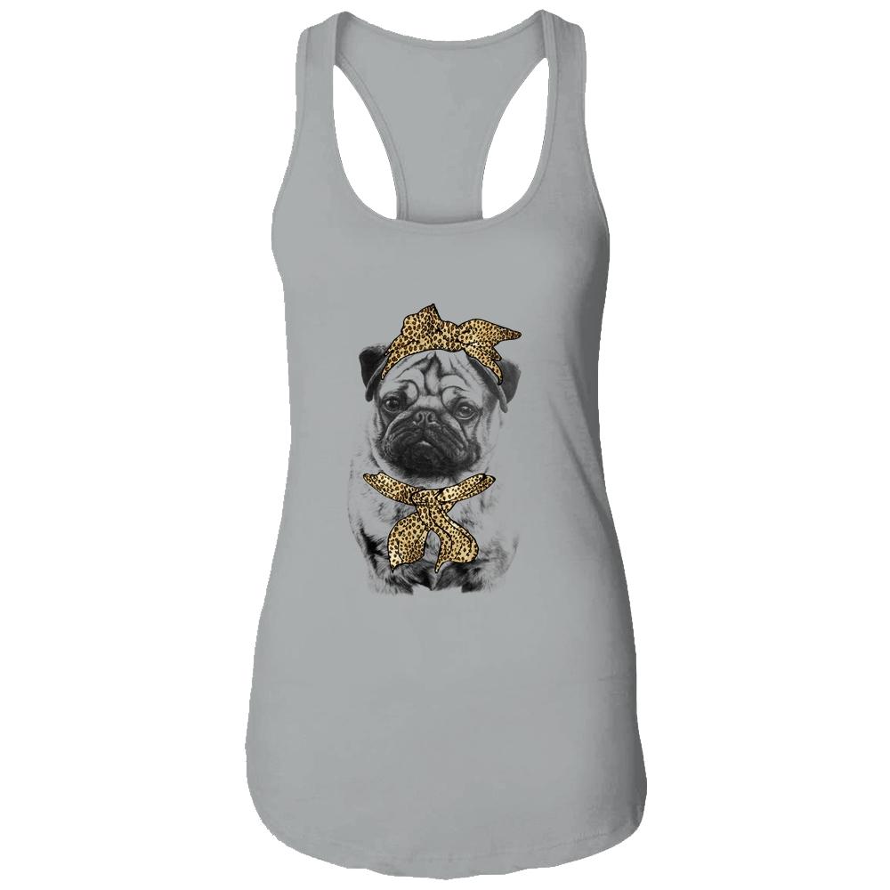 Cute Pug Mom Leopard Dog Bandana Mother Day Women Girl-T-Shirt & Tank Top-Women's Ideal Racerback Tank-Heather Grey