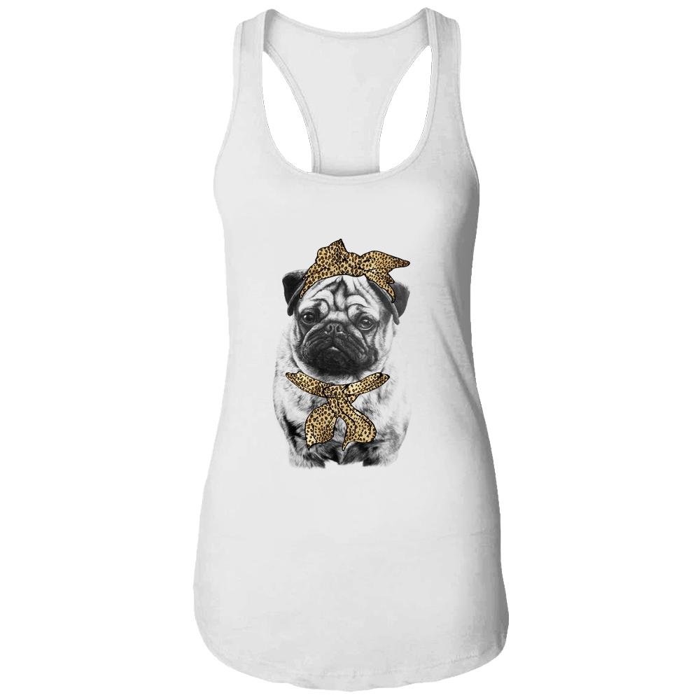 Cute Pug Mom Leopard Dog Bandana Mother Day Women Girl-T-Shirt & Tank Top-Women's Ideal Racerback Tank-White