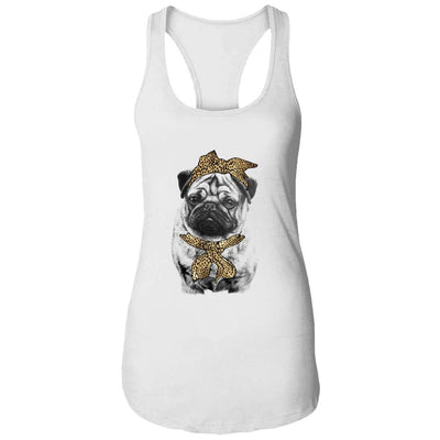 Cute Pug Mom Leopard Dog Bandana Mother Day Women Girl-T-Shirt & Tank Top-Women's Ideal Racerback Tank-White