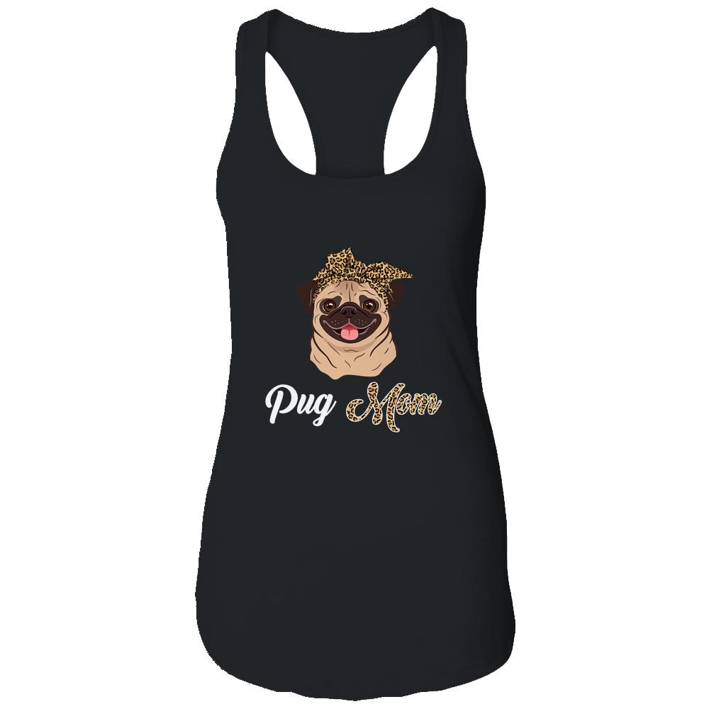 Cute Pug Mom Leopard Dog Mom Mothers Day-T-Shirt & Tank Top-Women's Ideal Racerback Tank-Black