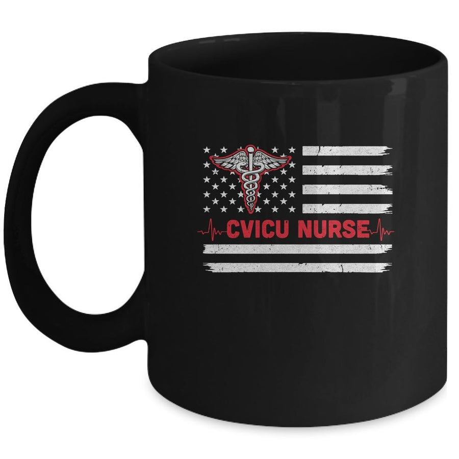 Cvicu Nurse American Flag Patriotic RN Registered Nurse Gift Mug-Coffee Mug-Mug-Black