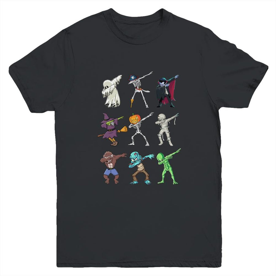 Dabbing Halloween Skeleton Monsters Youth-Youth Shirt-Youth T-Shirt-Black