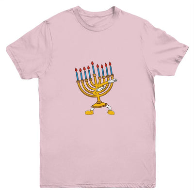 Dabbing Menorah Hanukkah Dancing Chanukah Kids Girls Boys Youth-Youth Shirt-Youth T-Shirt-Light Pink