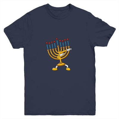 Dabbing Menorah Hanukkah Dancing Chanukah Kids Girls Boys Youth-Youth Shirt-Youth T-Shirt-Navy