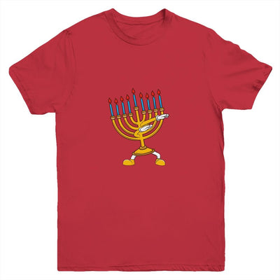 Dabbing Menorah Hanukkah Dancing Chanukah Kids Girls Boys Youth-Youth Shirt-Youth T-Shirt-Red