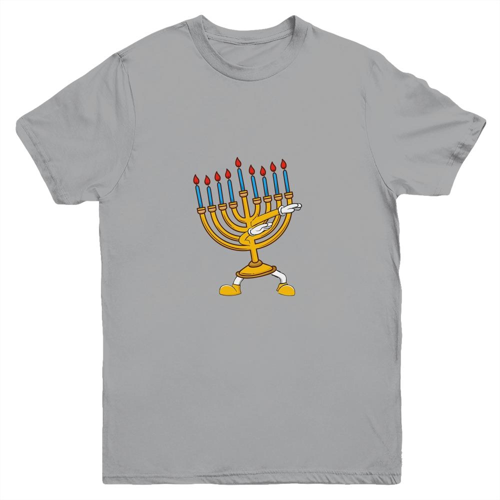Dabbing Menorah Hanukkah Dancing Chanukah Kids Girls Boys Youth-Youth Shirt-Youth T-Shirt-Sport Grey