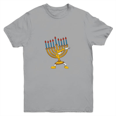 Dabbing Menorah Hanukkah Dancing Chanukah Kids Girls Boys Youth-Youth Shirt-Youth T-Shirt-Sport Grey