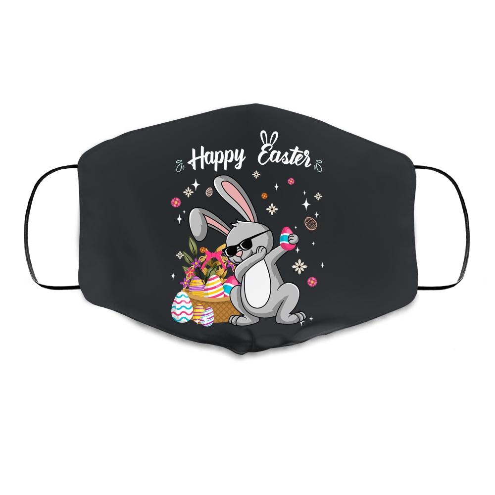Dabbing Rabbit Easter Day Eggs Bunny Dab Boys Girls Kid Cloth Face Mask-Cloth Face Mask-Cloth Face Mask-Black