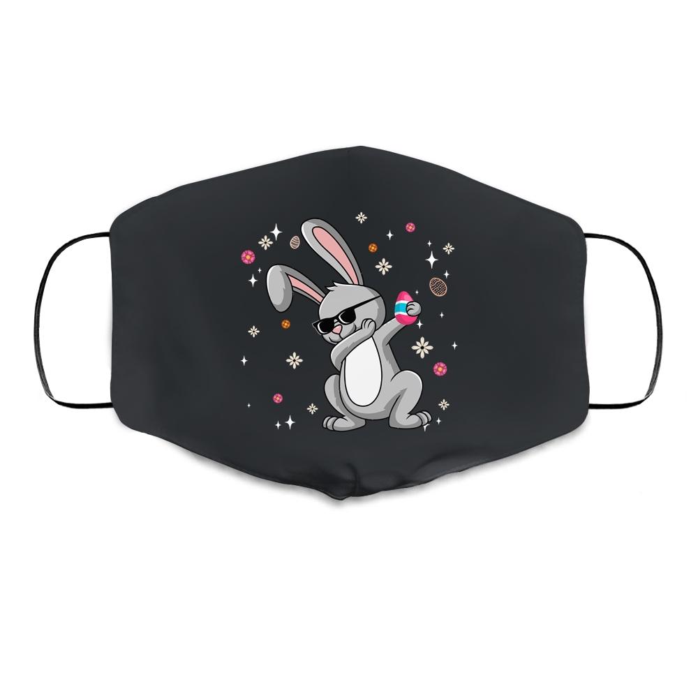 Dabbing Rabbit Easter Day Eggs Dab Boys Girls Kid Bunny Cloth Face Mask-Cloth Face Mask-Cloth Face Mask-Black