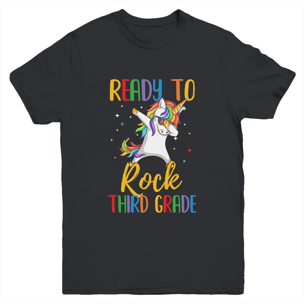 Dabbing Ready To Rock 3rd Grade Unicorn Back To School Youth-Youth Shirt-Youth T-Shirt-Black