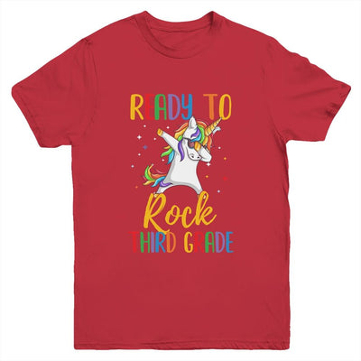 Dabbing Ready To Rock 3rd Grade Unicorn Back To School Youth-Youth Shirt-Youth T-Shirt-Red